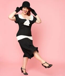 Unique Vintage Plus Size 1920s Black & Cream Wilshire Flapper Day Dress 8 Unique Vintage Plus Size 1920s Black & Cream Wilshire Flapper Day Dress -New Dress Store unique vintage plus size 1920s black cream wilshire flapper day dress 533909