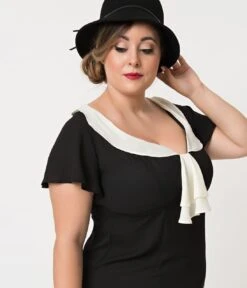 Unique Vintage Plus Size 1920s Black & Cream Wilshire Flapper Day Dress 7 Unique Vintage Plus Size 1920s Black & Cream Wilshire Flapper Day Dress -New Dress Store unique vintage plus size 1920s black cream wilshire flapper day dress 788909
