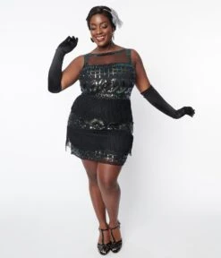 Unique Vintage Plus Size 1920s Black & Iridescent Sequin Sleeveless Flapper Dress 10 Unique Vintage Plus Size 1920s Black & Iridescent Sequin Sleeveless Flapper Dress -New Dress Store unique vintage plus size 1920s black iridescent sequin sleeveless flapper dress 333674
