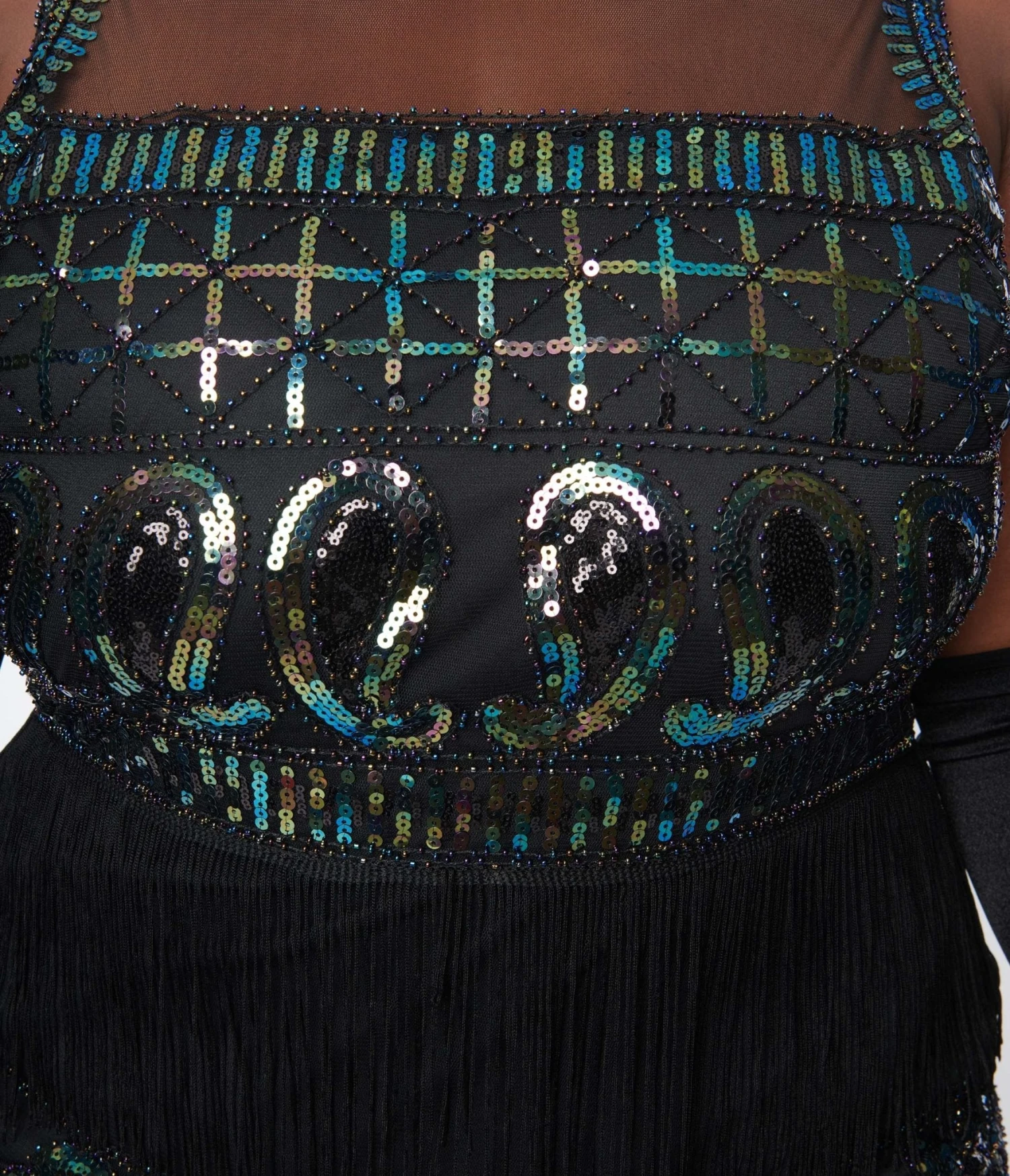 Unique Vintage Plus Size 1920s Black & Iridescent Sequin Sleeveless Flapper Dress 2 Unique Vintage Plus Size 1920s Black & Iridescent Sequin Sleeveless Flapper Dress - Image 2