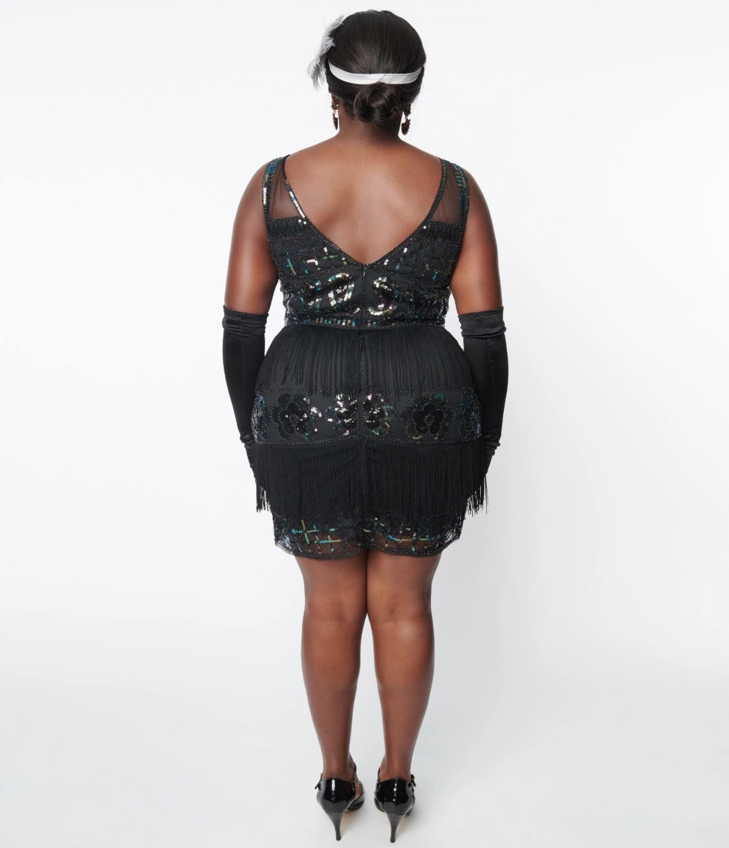 Unique Vintage Plus Size 1920s Black & Iridescent Sequin Sleeveless Flapper Dress 3 Unique Vintage Plus Size 1920s Black & Iridescent Sequin Sleeveless Flapper Dress - Image 3