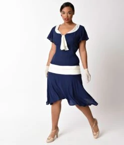 Unique Vintage Plus Size 1920s Navy Blue & Ivory Wilshire Flapper Day Dress 9 Unique Vintage Plus Size 1920s Navy Blue & Ivory Wilshire Flapper Day Dress -New Dress Store unique vintage plus size 1920s navy blue ivory wilshire flapper day dress 867631