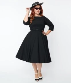 Unique Vintage Plus Size 1950s Black Devon Swing Dress -New Dress Store unique vintage plus size 1950s black devon swing dress 282236