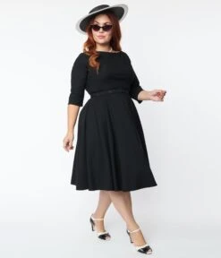 Unique Vintage Plus Size 1950s Black Devon Swing Dress -New Dress Store unique vintage plus size 1950s black devon swing dress 841293