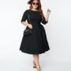 Unique Vintage Plus Size 1950s Black Devon Swing Dress