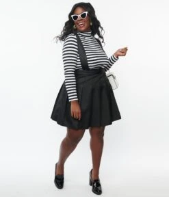 Unique Vintage Plus Size 1950s Black Pleated Suspender Mini Skirt -New Dress Store unique vintage plus size 1950s black pleated suspender mini skirt 280699