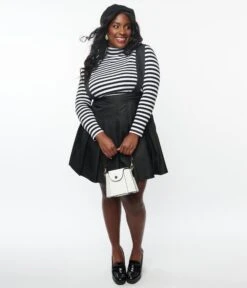 Unique Vintage Plus Size 1950s Black Pleated Suspender Mini Skirt -New Dress Store unique vintage plus size 1950s black pleated suspender mini skirt 784210