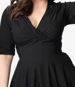 Unique Vintage Plus Size Black Delores Swing Dress With Sleeves -New Dress Store unique vintage plus size black delores swing dress with sleeves 350635
