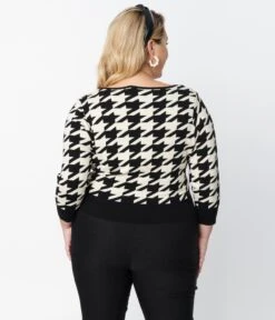 Unique Vintage Plus Size Black & Ivory Houndstooth Dandy Cardigan -New Dress Store unique vintage plus size black ivory houndstooth dandy cardigan 781203
