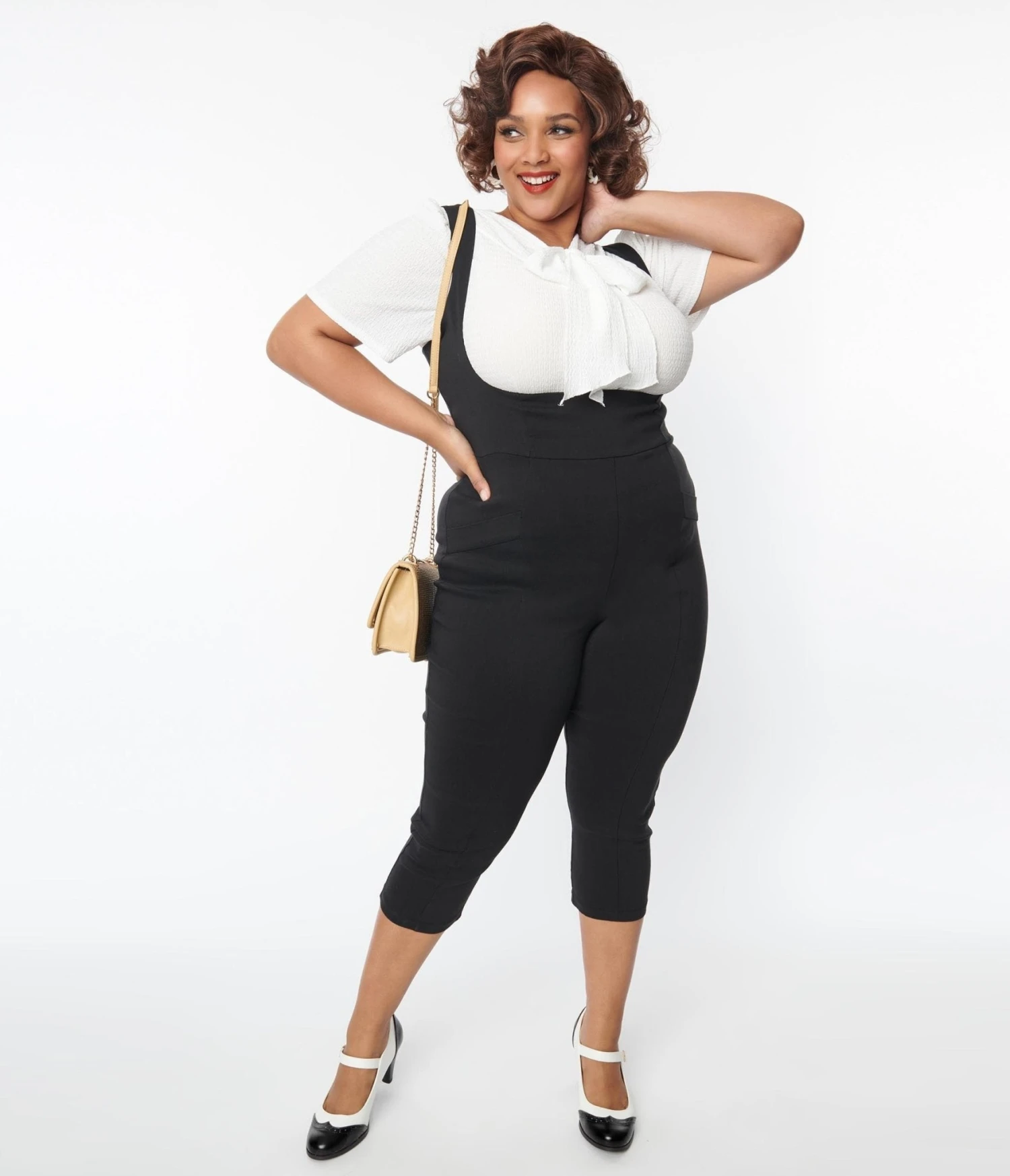 Unique Vintage Plus Size Black Pinafore Capris 5 Unique Vintage Plus Size Black Pinafore Capris - Image 5