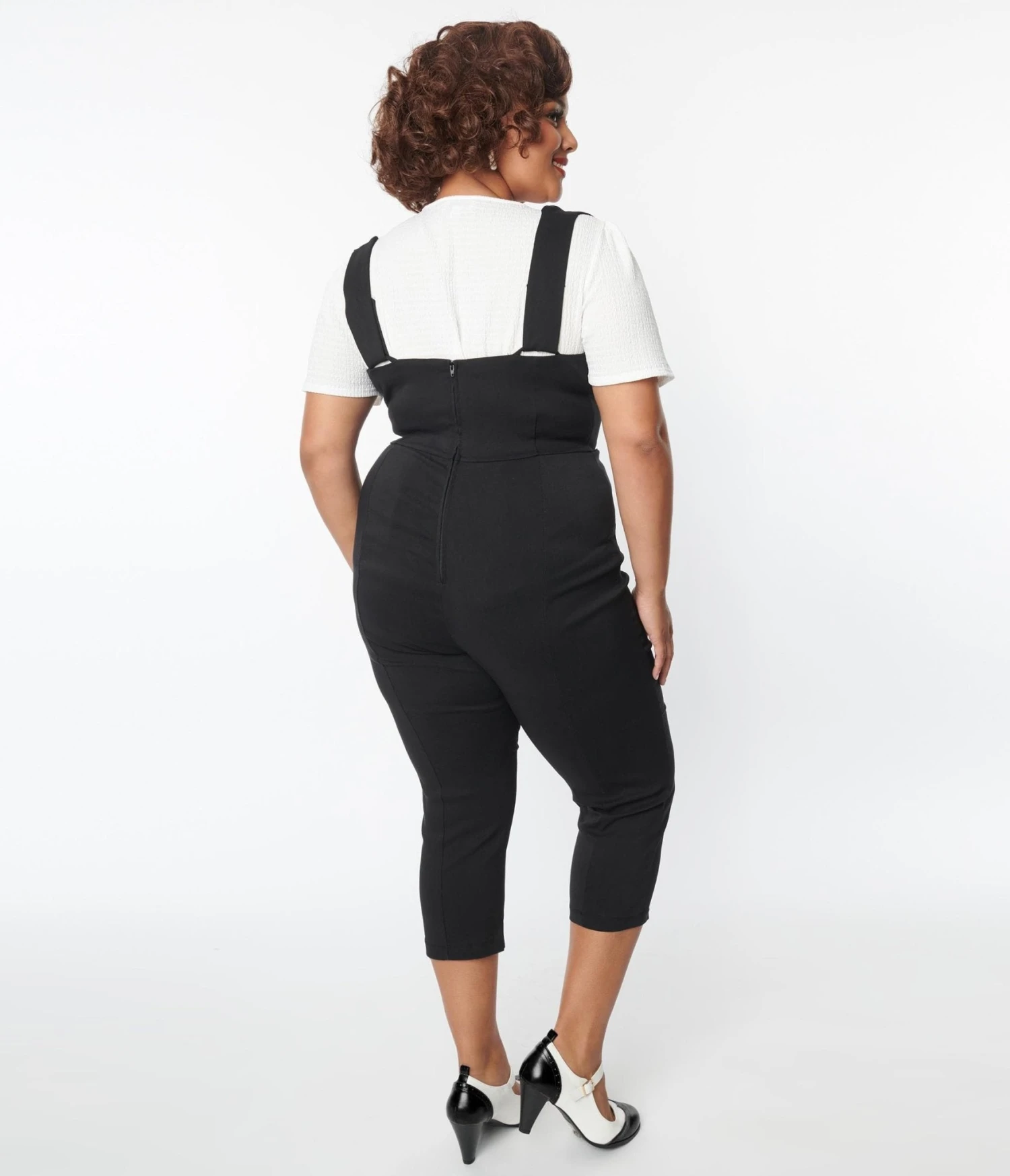 Unique Vintage Plus Size Black Pinafore Capris 2 Unique Vintage Plus Size Black Pinafore Capris - Image 2