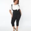 Unique Vintage Plus Size Black Pinafore Capris
