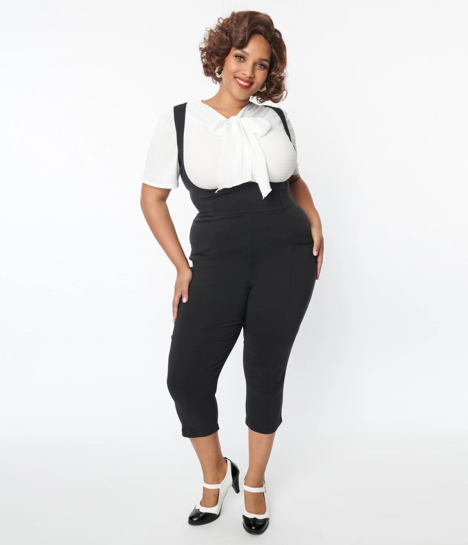 Unique Vintage Plus Size Black Pinafore Capris 1 Unique Vintage Plus Size Black Pinafore Capris
