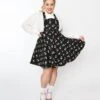 Unique Vintage Plus Size Black & Pink Cherries Brionne Pinafore Skirt