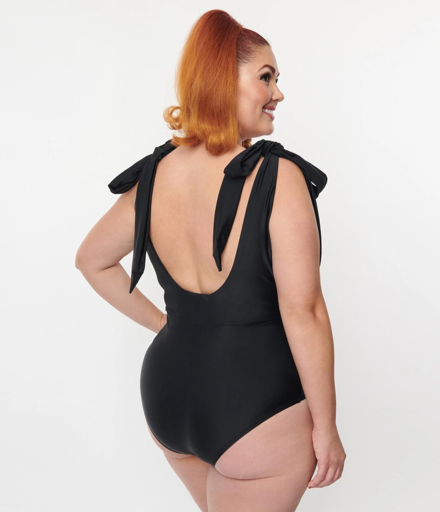 Unique Vintage Plus Size Black Plunge One Piece Swimsuit 2 Unique Vintage Plus Size Black Plunge One Piece Swimsuit - Image 2