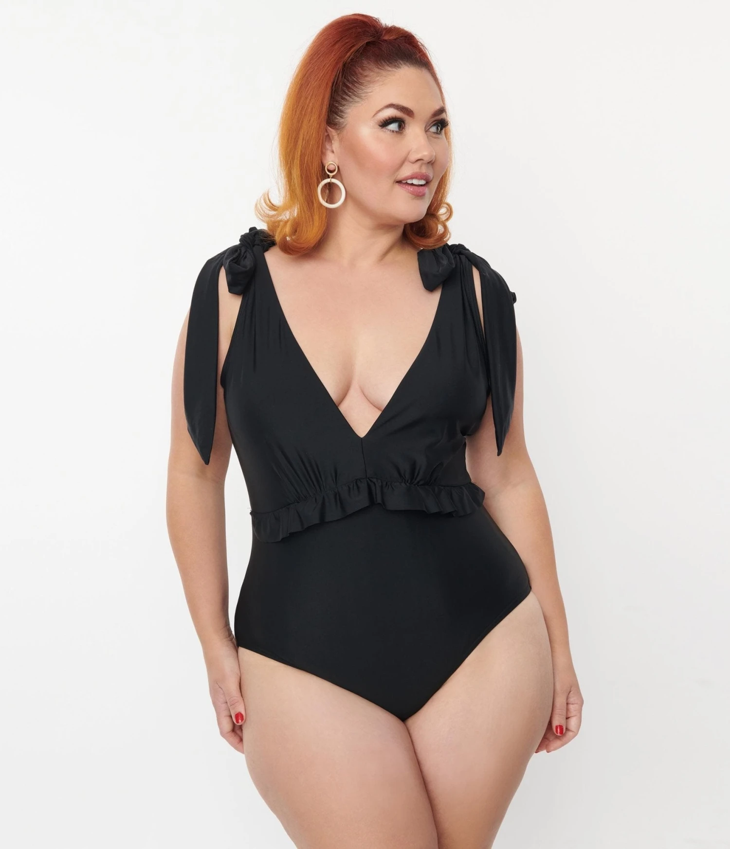Unique Vintage Plus Size Black Plunge One Piece Swimsuit 5 Unique Vintage Plus Size Black Plunge One Piece Swimsuit - Image 5