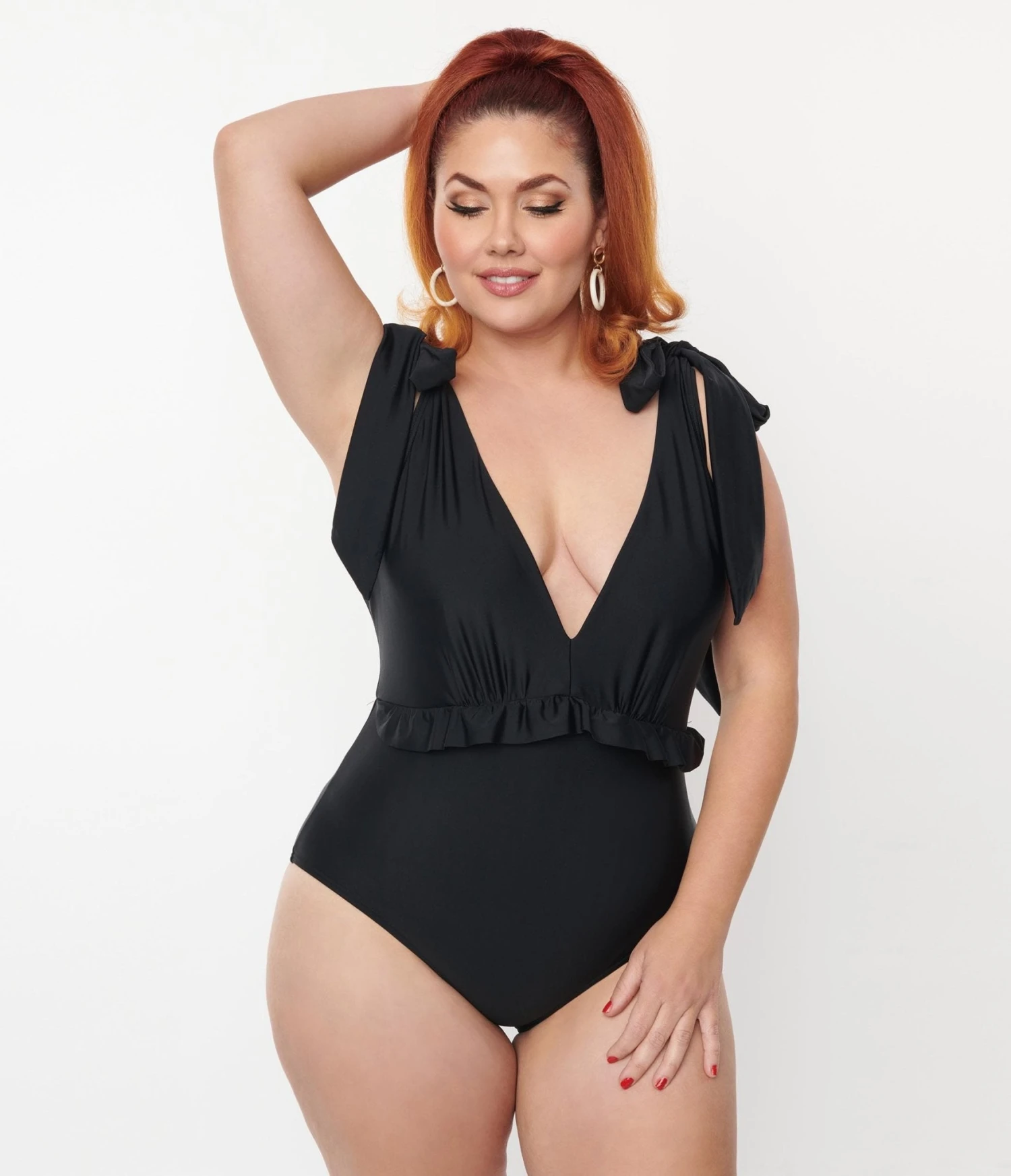 Unique Vintage Plus Size Black Plunge One Piece Swimsuit 1 Unique Vintage Plus Size Black Plunge One Piece Swimsuit