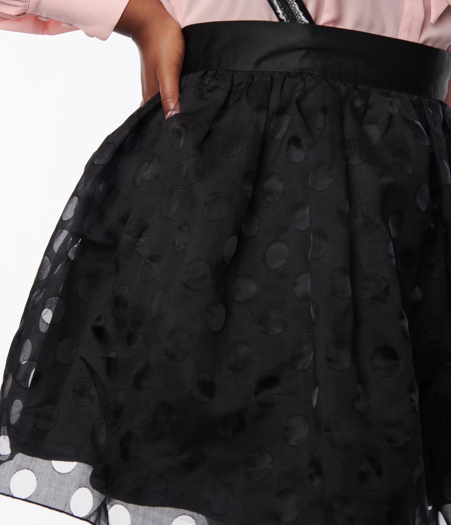 Unique Vintage Plus Size Black Polka Dot Tulle Suspender Mini Skirt 2 Unique Vintage Plus Size Black Polka Dot Tulle Suspender Mini Skirt - Image 2