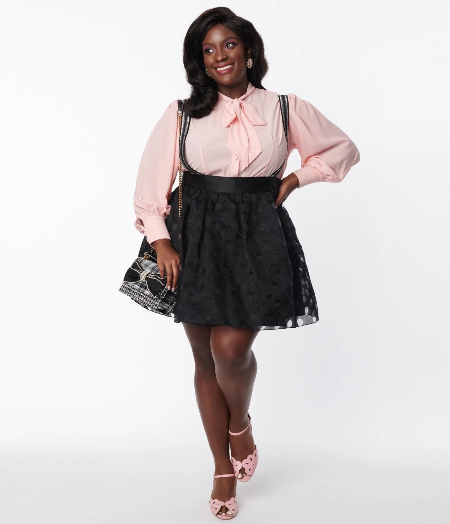 Unique Vintage Plus Size Black Polka Dot Tulle Suspender Mini Skirt 1 Unique Vintage Plus Size Black Polka Dot Tulle Suspender Mini Skirt