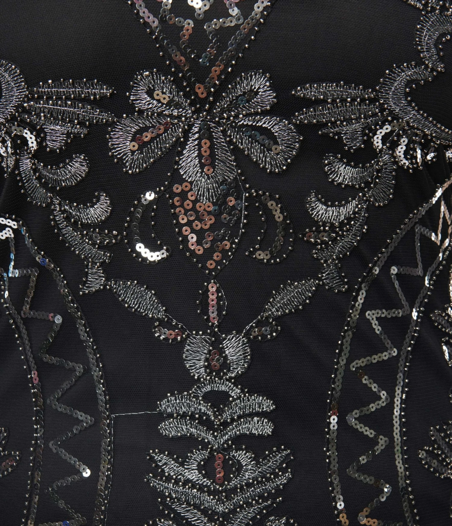 Unique Vintage Plus Size Black & Silver Sequin Sleeveless Fringe Flapper Dress 2 Unique Vintage Plus Size Black & Silver Sequin Sleeveless Fringe Flapper Dress - Image 2