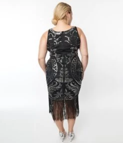 Unique Vintage Plus Size Black & Silver Sequin Sleeveless Fringe Flapper Dress 8 Unique Vintage Plus Size Black & Silver Sequin Sleeveless Fringe Flapper Dress -New Dress Store unique vintage plus size black silver sequin sleeveless fringe flapper dress 385853