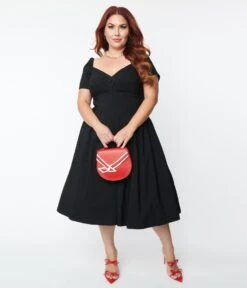 Unique Vintage Plus Size Black Sweetheart Midge Swing Dress -New Dress Store unique vintage plus size black sweetheart midge swing dress 196417