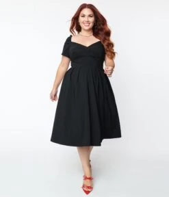 Unique Vintage Plus Size Black Sweetheart Midge Swing Dress -New Dress Store unique vintage plus size black sweetheart midge swing dress 979630