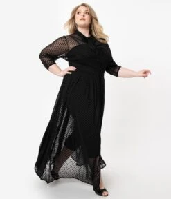 Unique Vintage Plus Size Black Swiss Dot Starlet Duster -New Dress Store unique vintage plus size black swiss dot starlet duster 450954