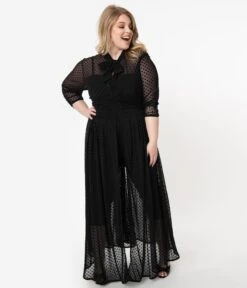 Unique Vintage Plus Size Black Swiss Dot Starlet Duster -New Dress Store unique vintage plus size black swiss dot starlet duster 492723
