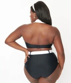 Unique Vintage Plus Size Black & White Belted Swim Bottoms -New Dress Store unique vintage plus size black white belted swim bottoms 691813