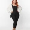 Unique Vintage Plus Size Black & White Pin Dot Skinny Leg Overalls