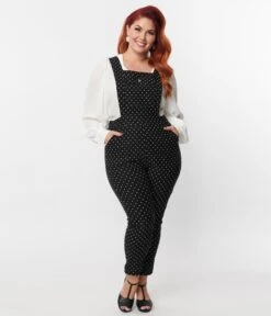 Unique Vintage Plus Size Black & White Pin Dot Skinny Leg Overalls 9 Unique Vintage Plus Size Black & White Pin Dot Skinny Leg Overalls -New Dress Store unique vintage plus size black white pin dot skinny leg overalls 375441