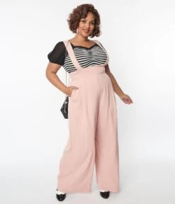 Unique Vintage Plus Size Blush Rochelle Suspender Pants