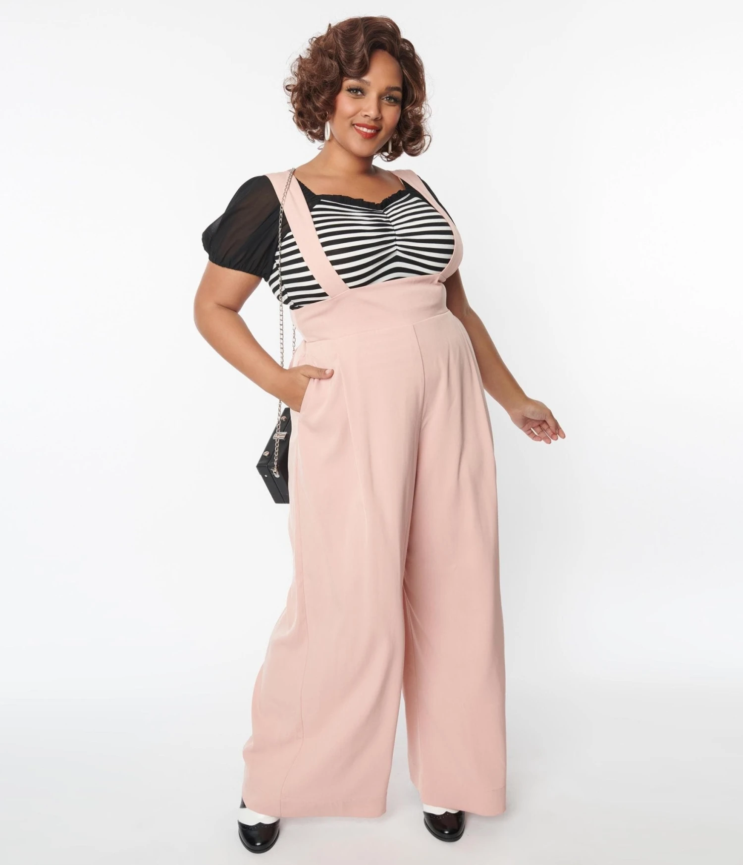 Unique Vintage Plus Size Blush Rochelle Suspender Pants 1 Unique Vintage Plus Size Blush Rochelle Suspender Pants