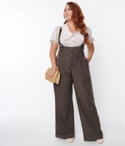 Unique Vintage Plus Size Charcoal Grey Thelma Suspender Pants -New Dress Store unique vintage plus size charcoal grey thelma suspender pants 448457