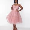 Unique Vintage Plus Size Dusty Rose Glitter Tulle Cupcake Swing Dress