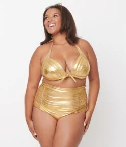 Unique Vintage Plus Size Gold Monroe Halter Swim Top -New Dress Store unique vintage plus size gold monroe halter swim top 247882
