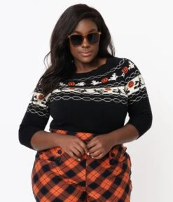 Unique Vintage Plus Size Halloween Witch Pattern Lorelai Sweater -New Dress Store unique vintage plus size halloween witch pattern lorelai sweater 147861