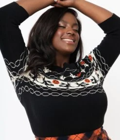 Unique Vintage Plus Size Halloween Witch Pattern Lorelai Sweater -New Dress Store unique vintage plus size halloween witch pattern lorelai sweater 917608