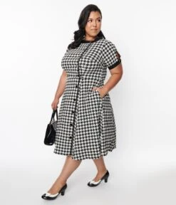 Unique Vintage Plus Size Ivory & Black Houndstooth Swing Dress 5 Unique Vintage Plus Size Ivory & Black Houndstooth Swing Dress -New Dress Store unique vintage plus size ivory black houndstooth swing dress 732940