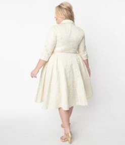 Unique Vintage Plus Size Ivory & Gold Brocade Swing Dress -New Dress Store unique vintage plus size ivory gold brocade swing dress 404610