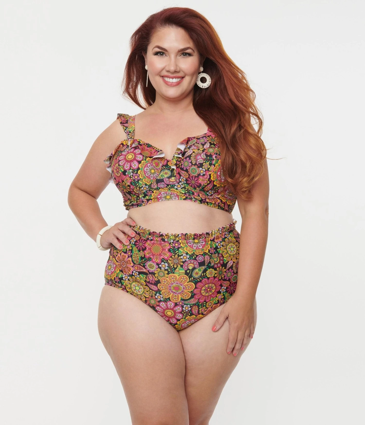 Unique Vintage Plus Size Kaleidoscope Floral Cape May Swim Bottoms 1 Unique Vintage Plus Size Kaleidoscope Floral Cape May Swim Bottoms