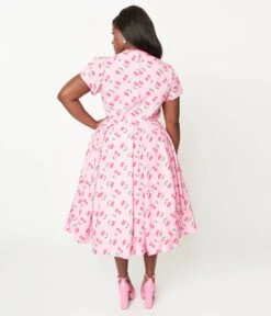 Unique Vintage Plus Size Lavender & Hot Pink Cherry Print Dahlia Swing Dress -New Dress Store unique vintage plus size lavender hot pink cherry print dahlia swing dress 904496