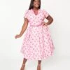Unique Vintage Plus Size Lavender & Hot Pink Cherry Print Dahlia Swing Dress