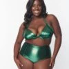 Unique Vintage Plus Size Metallic Emerald Monroe High Waist Swim Bottom