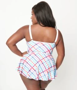 Unique Vintage Plus Size Pastel Madras Plaid Skirted Swimsuit 5 Unique Vintage Plus Size Pastel Madras Plaid Skirted Swimsuit -New Dress Store unique vintage plus size pastel madras plaid skirted swimsuit 742823