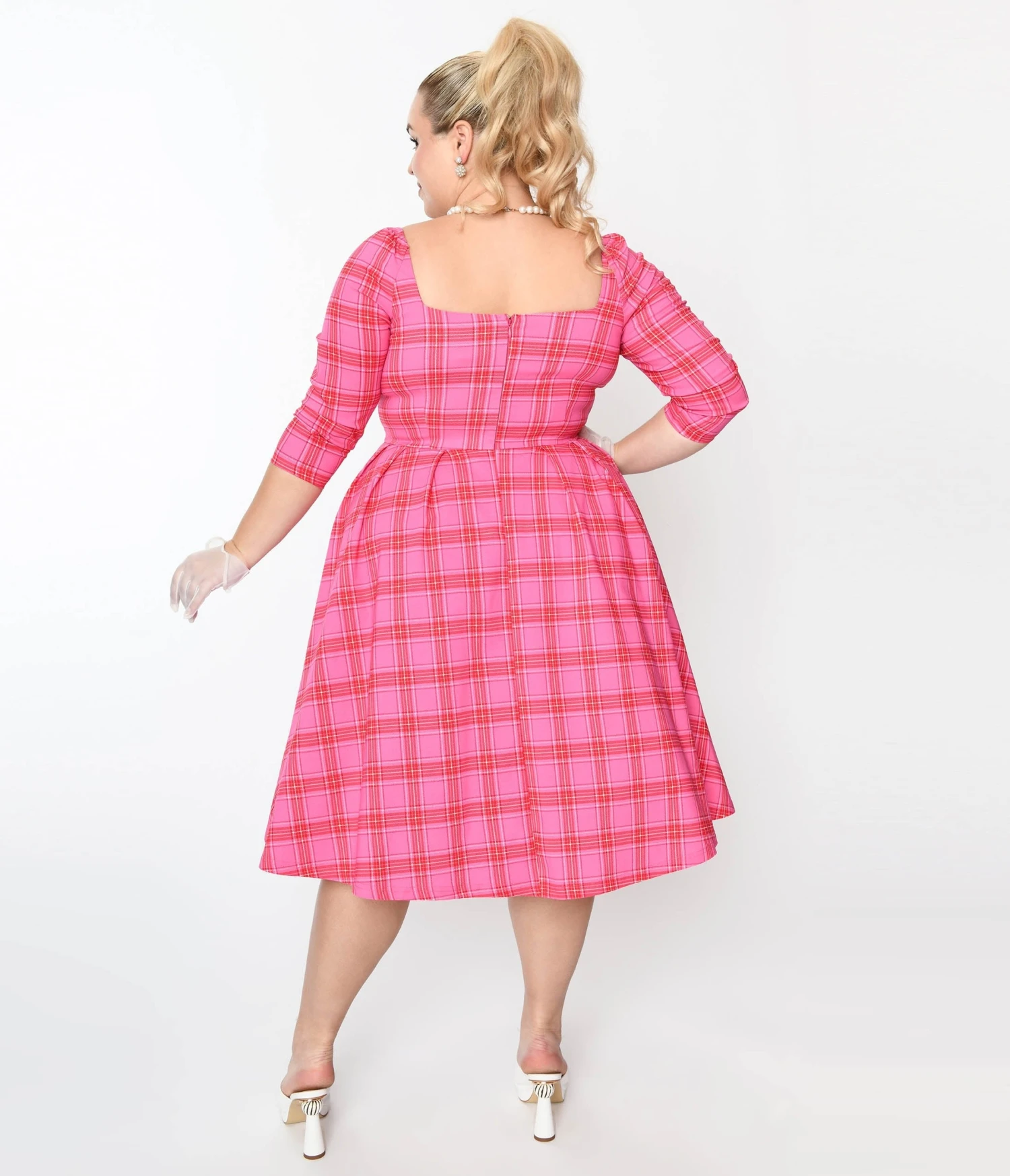 Unique Vintage Plus Size Pink & Red Plaid Lamar Swing Dress 3 Unique Vintage Plus Size Pink & Red Plaid Lamar Swing Dress - Image 3
