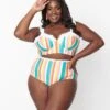Unique Vintage Plus Size Rainbow Striped Cape May Swim Bottoms