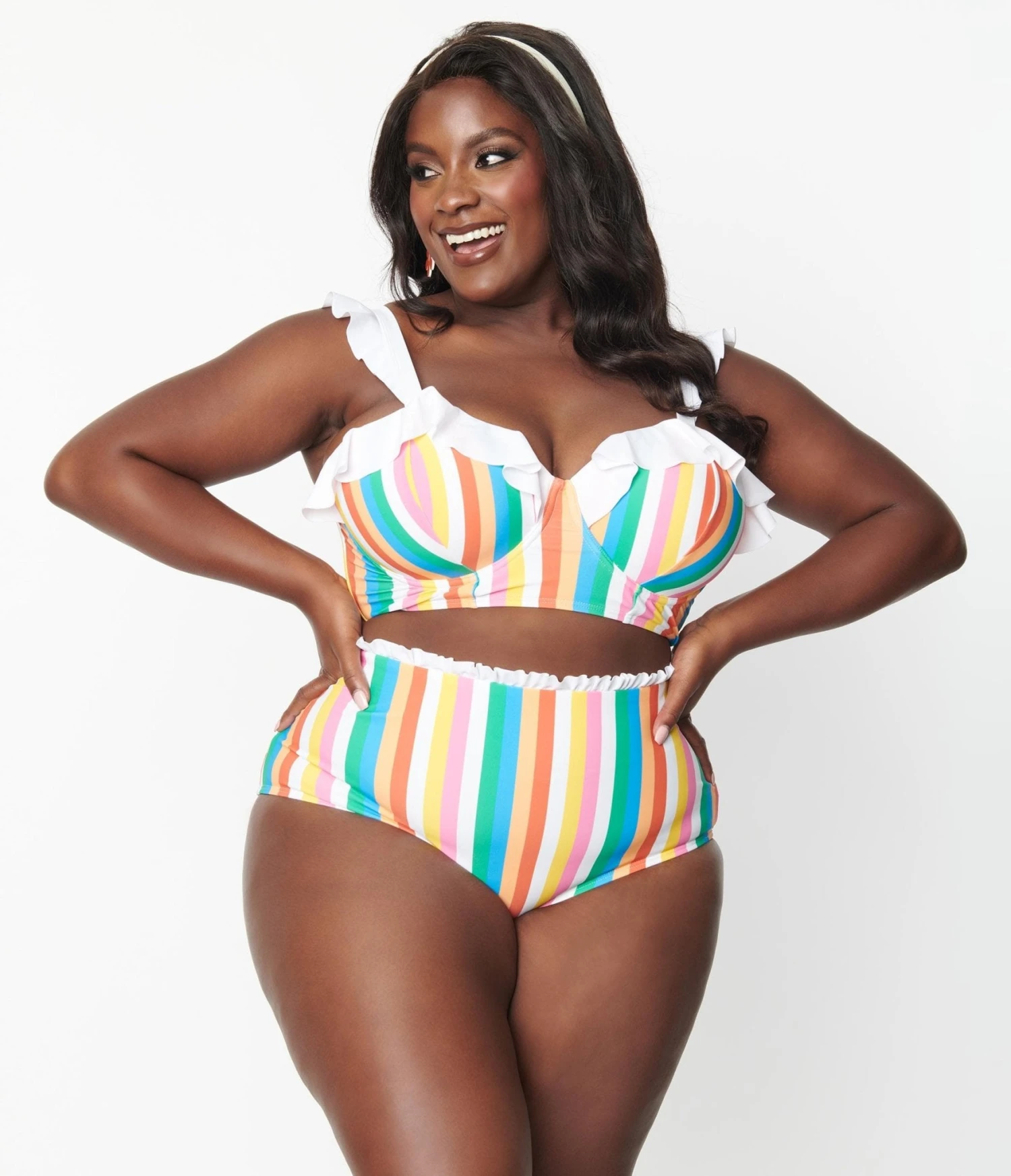 Unique Vintage Plus Size Rainbow Striped Cape May Swim Bottoms 4 Unique Vintage Plus Size Rainbow Striped Cape May Swim Bottoms - Image 4