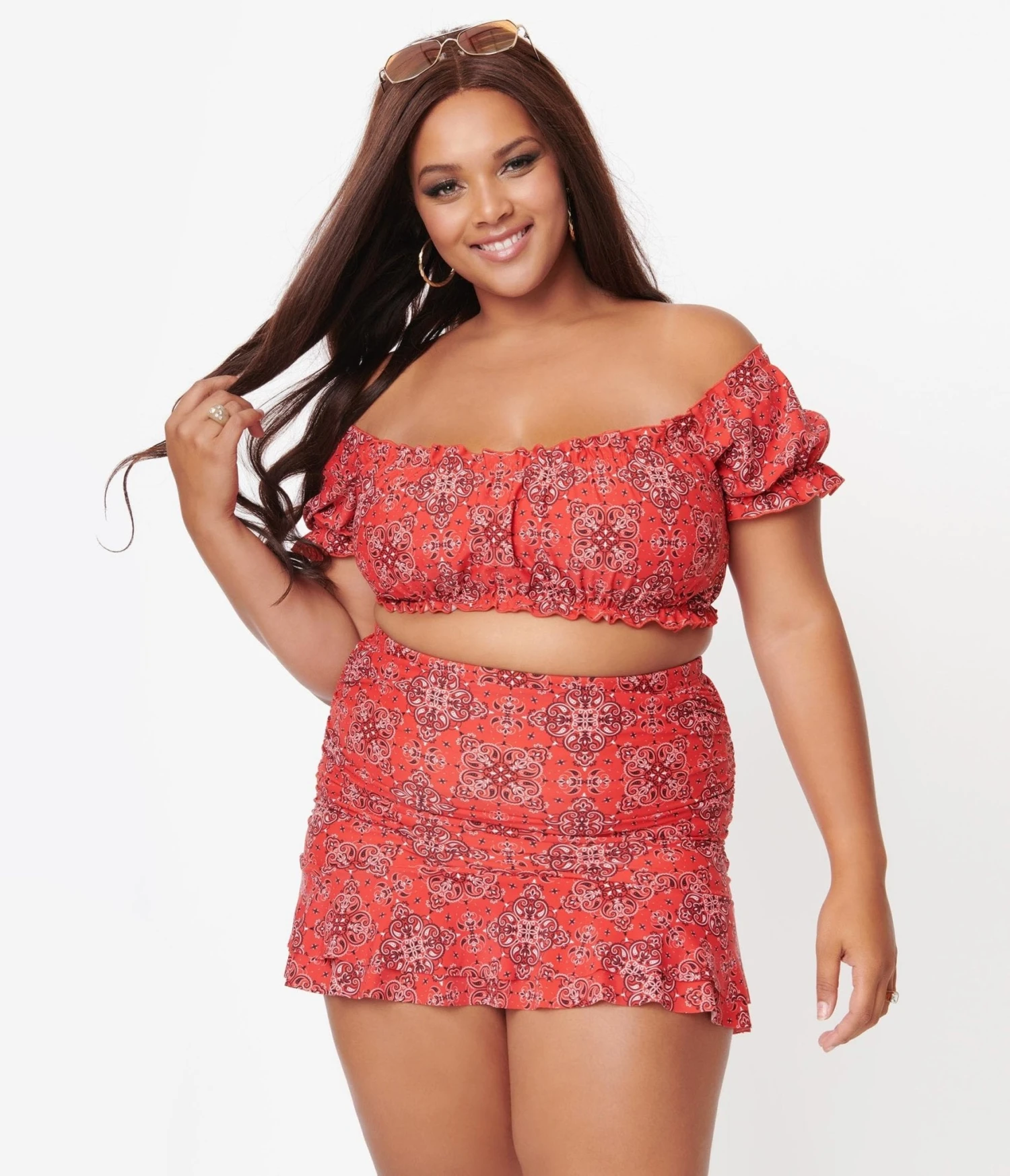 Unique Vintage Plus Size Red Bandana Print Alice Swim Skirt 5 Unique Vintage Plus Size Red Bandana Print Alice Swim Skirt - Image 5